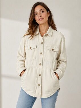 Gentle Fawn Cotton Shacket Jacket Relaxed Fit Size Medium Cream